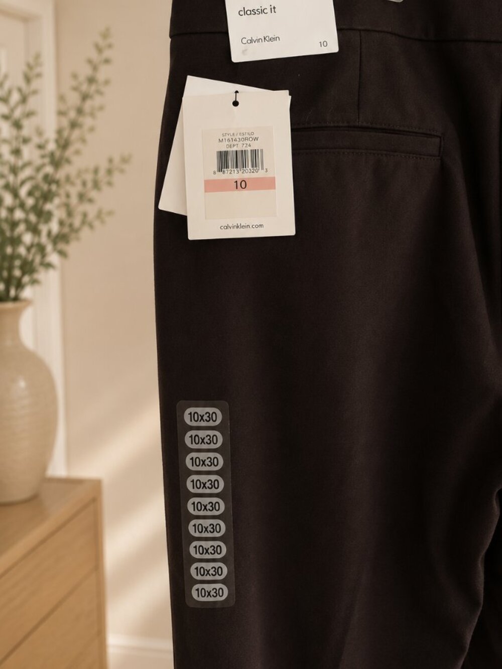 NWT Calvin Klein Dark Brown Classic Fit Dress Pants Size 10 30" Inseam - Picture 3 of 5